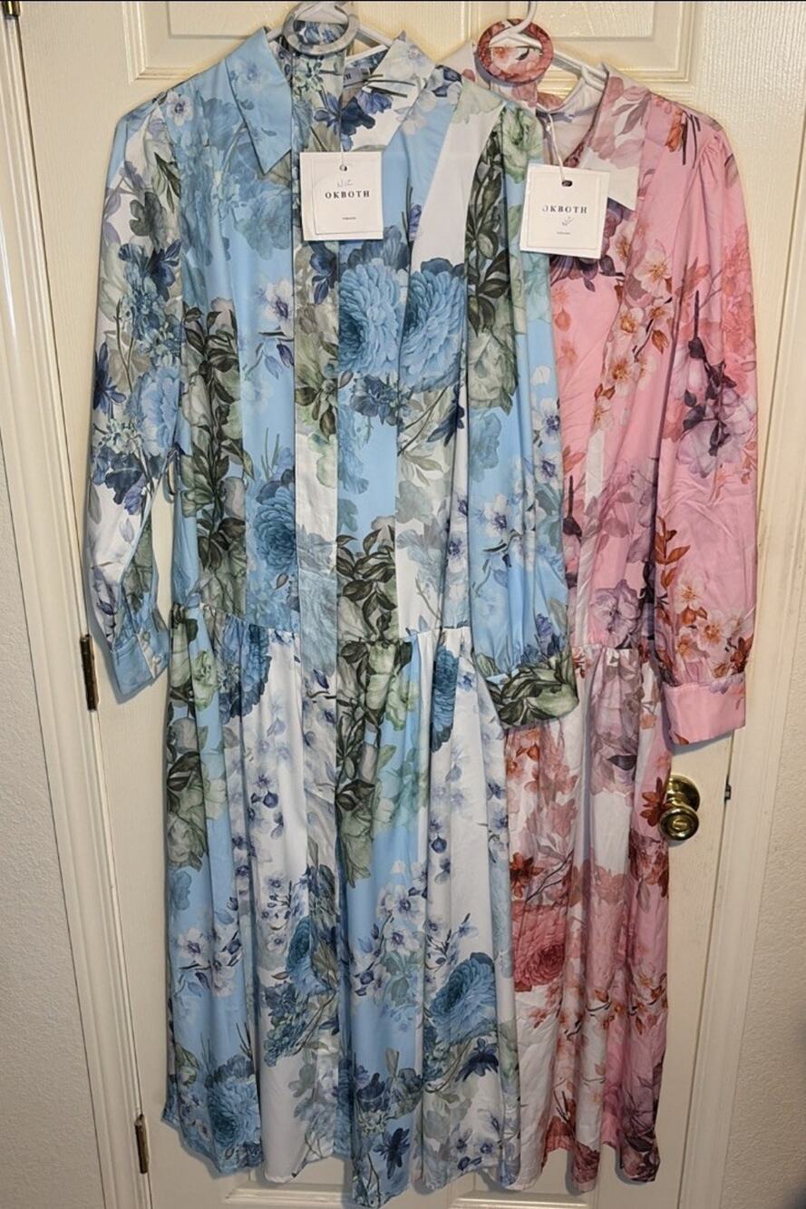 OKBOTH Maxi Summer Dresses With Belts Pink Size M And Blue Size S